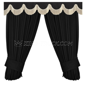 DE LUXE Side Curtains + Window pelmet - Black with White Fringe - Holland Style