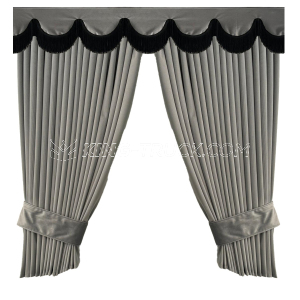 DE LUXE Side Curtains + Window pelmet - Gray with Black Fringe - Holland Style