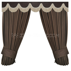 DE LUXE Side Curtains + Window pelmet - Brown with Cream Fringe - Holland Style